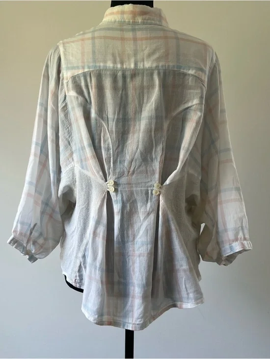 Free People No Limits Plaid Gauze Back Button Down Shirt Medium - Picture 2 of 11